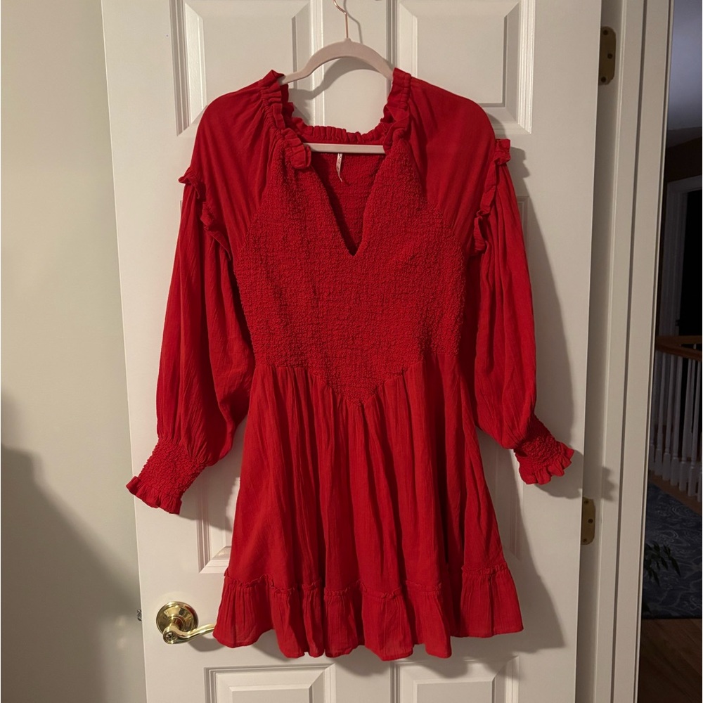 Free People Vibrant Red Textured Dress